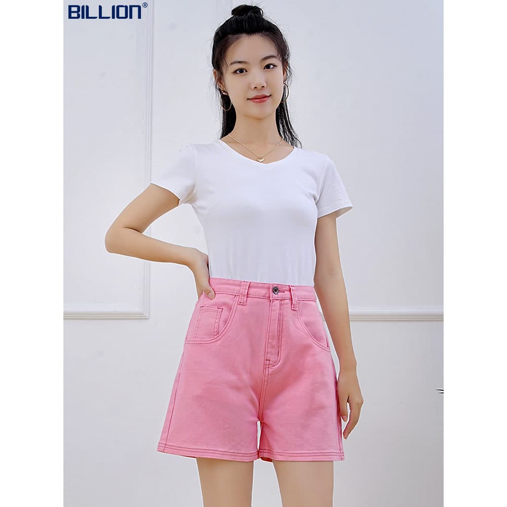 Bilhões de Shorts femininos cintura alta a linha perna larga solta All-Match exterior Wear rosa algodão elástico confort
