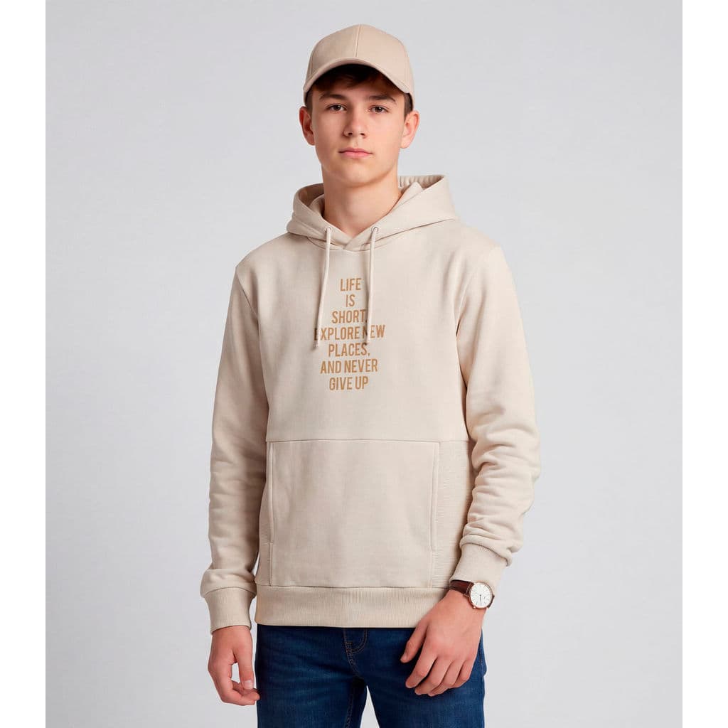 Blusão Juvenil Moletom Com Capuz E Bolsos Minty Bege