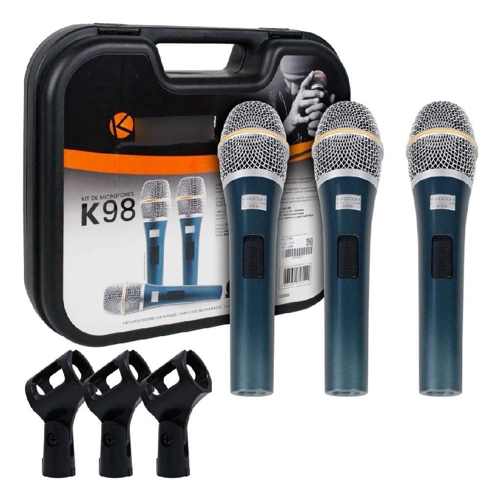 Microfone Kadosh K98 Dinâmico Hipercardióide Kit 3 Unidades
