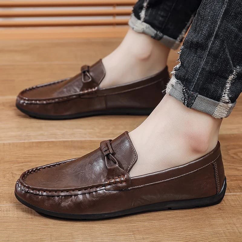 Mocassins Masculinos de Verão, Sapatos de Couro Masculinos com Sola Macia, Sapatos Confortáveis para Dirigir