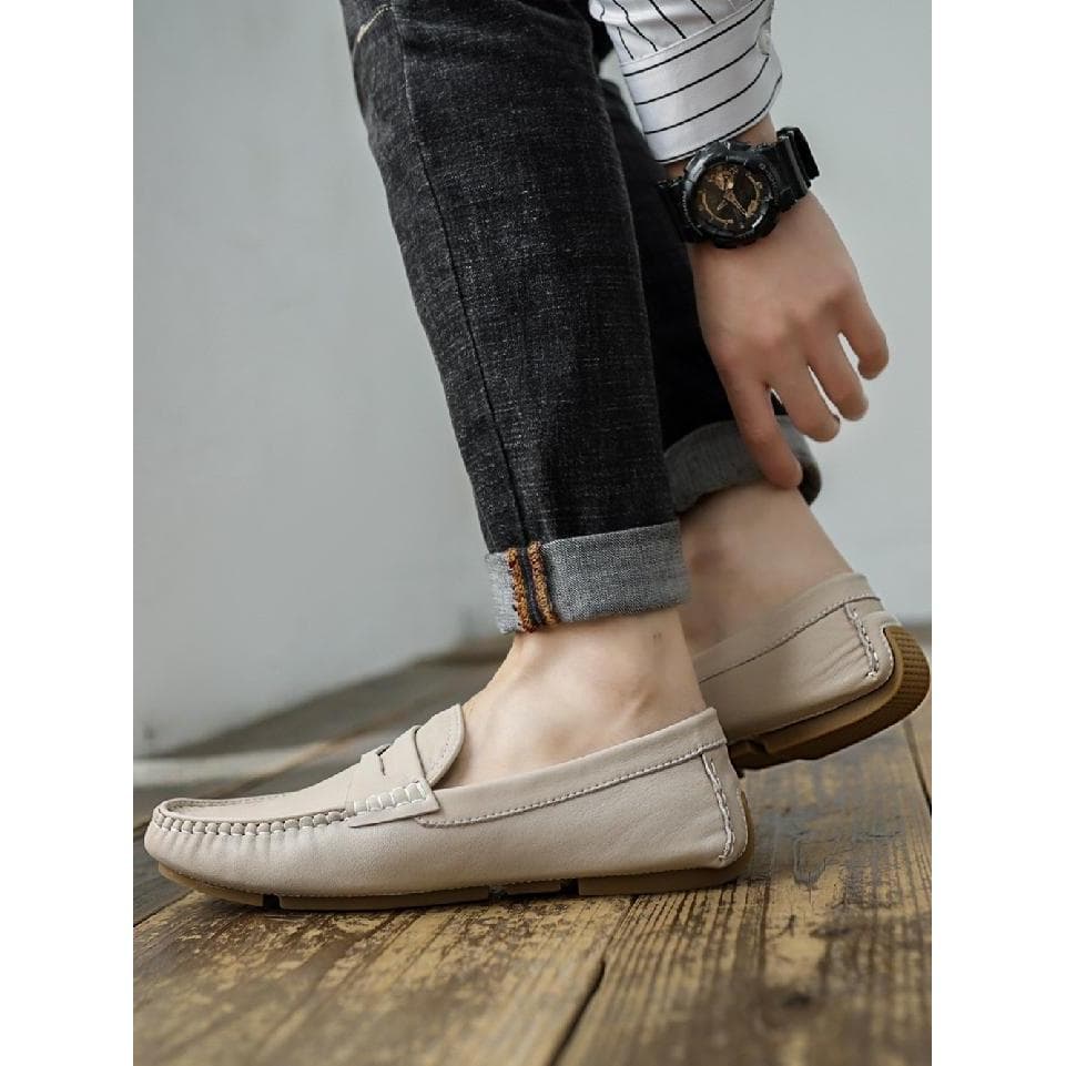 Ervilhas sapatos masculinos de couro genuíno sola macia deslizamento-On britânico verão Casual mocassins masculino novo
