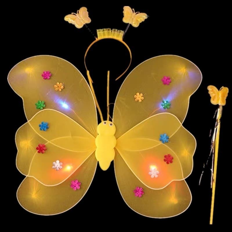 Asas de borboleta decoração traseira menina flor mágica fada anjo varinha mágica menina brinquedo pequeno luminoso das c