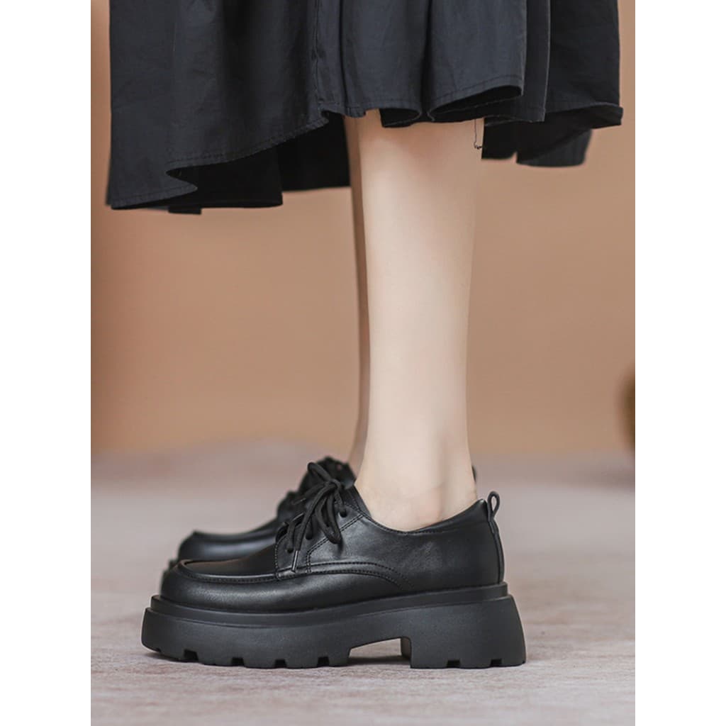 Mocassins de couro genuíno femininos 2024 novo estilo primavera outono All-Match sapatos únicos pretos sapatos de sola g