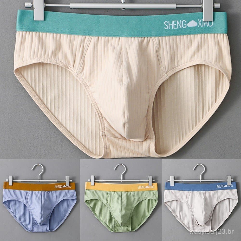 Cuecas Masculinas De Algodão Macio Respirável Com Bolsa Convexa Em U Calcinha Masculina
