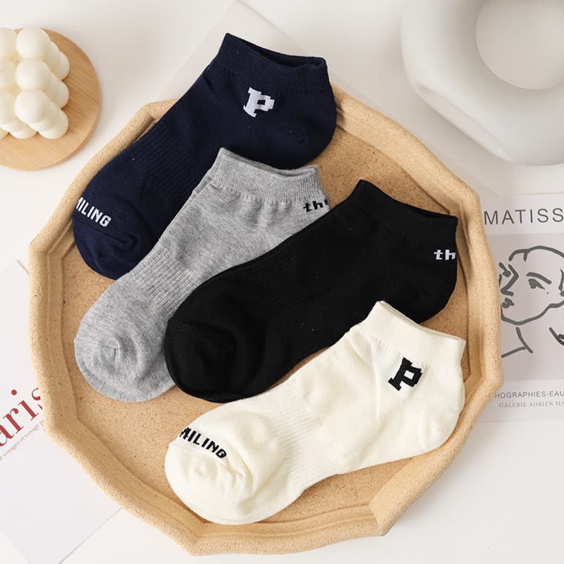 4 pares simples esportes barco meias femininas meias de algodão puro carta japonesa meias de cano baixo primavera verão