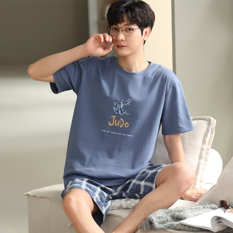 2025 novo estilo pijamas masculinos verão manga curta puro algodão estilo fino solto Casual verão masculino Homewear ter