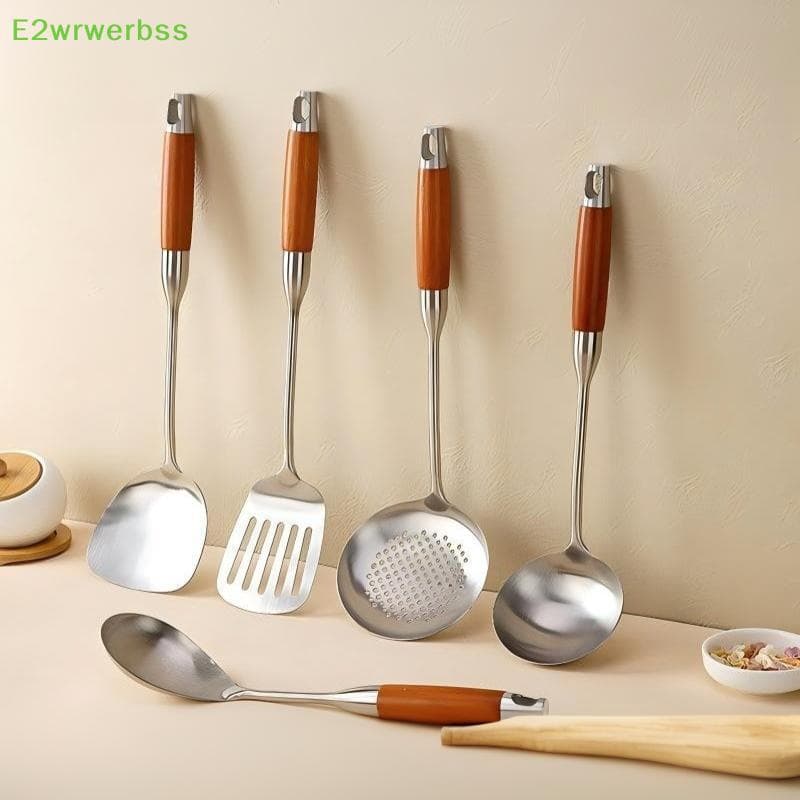 [E2wrwerbss] Conjunto De Utensílios De Cozinha De Aço Inoxidável Com 10 Peças , Alças De Madeira Resistentes Ao Calor ,