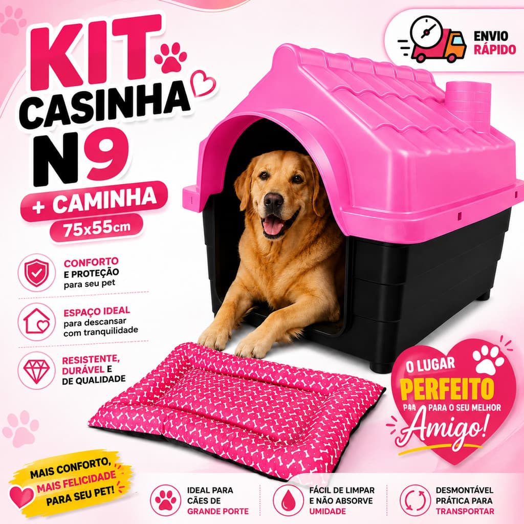 Casa Casinha de Cachorro Grande Porte N9 + Caminha de Cachorro 75x55cm Casa Pet Big Caminha Pet