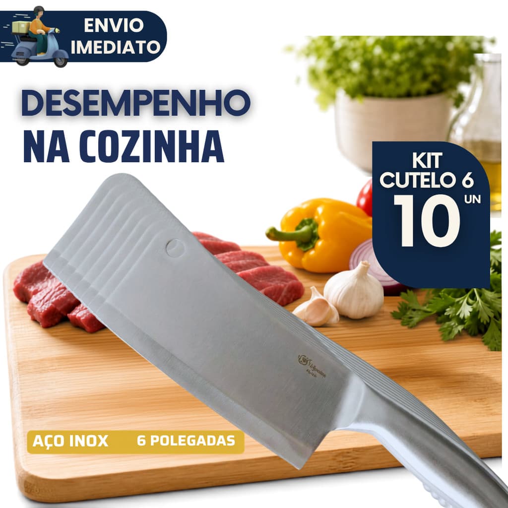 Kit 10 Faca Cutelo Aço Inox 6 Polegadas Profissional Açougueiro Corta Osso Carnes Churrasco Cozinha