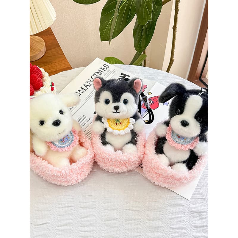 Bonito feliz filhote de cachorro Pet Me brinquedo de pelúcia boneca Shiba Inu Husky pingente chaveiro pacote Zhuo compan