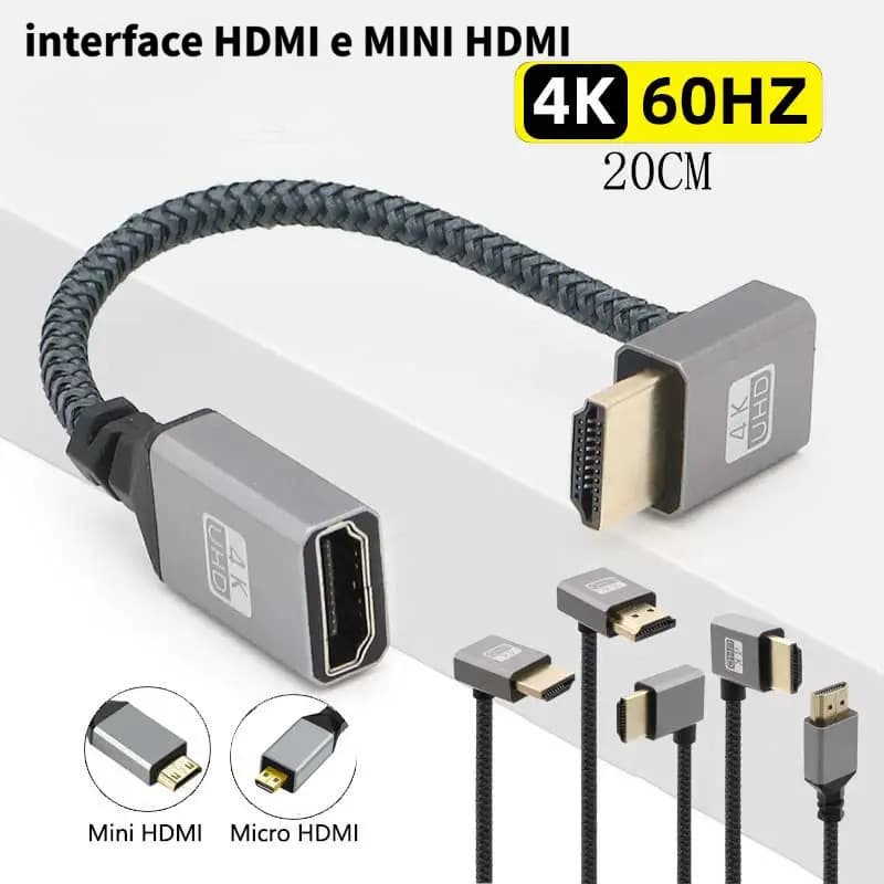 4K60Hz HDMI-Compatível Macho Para Fêmea Cabo De Extensão Micro/Mini Adaptador Extensor Fio Esquerda/Direita/Cima Baixo
