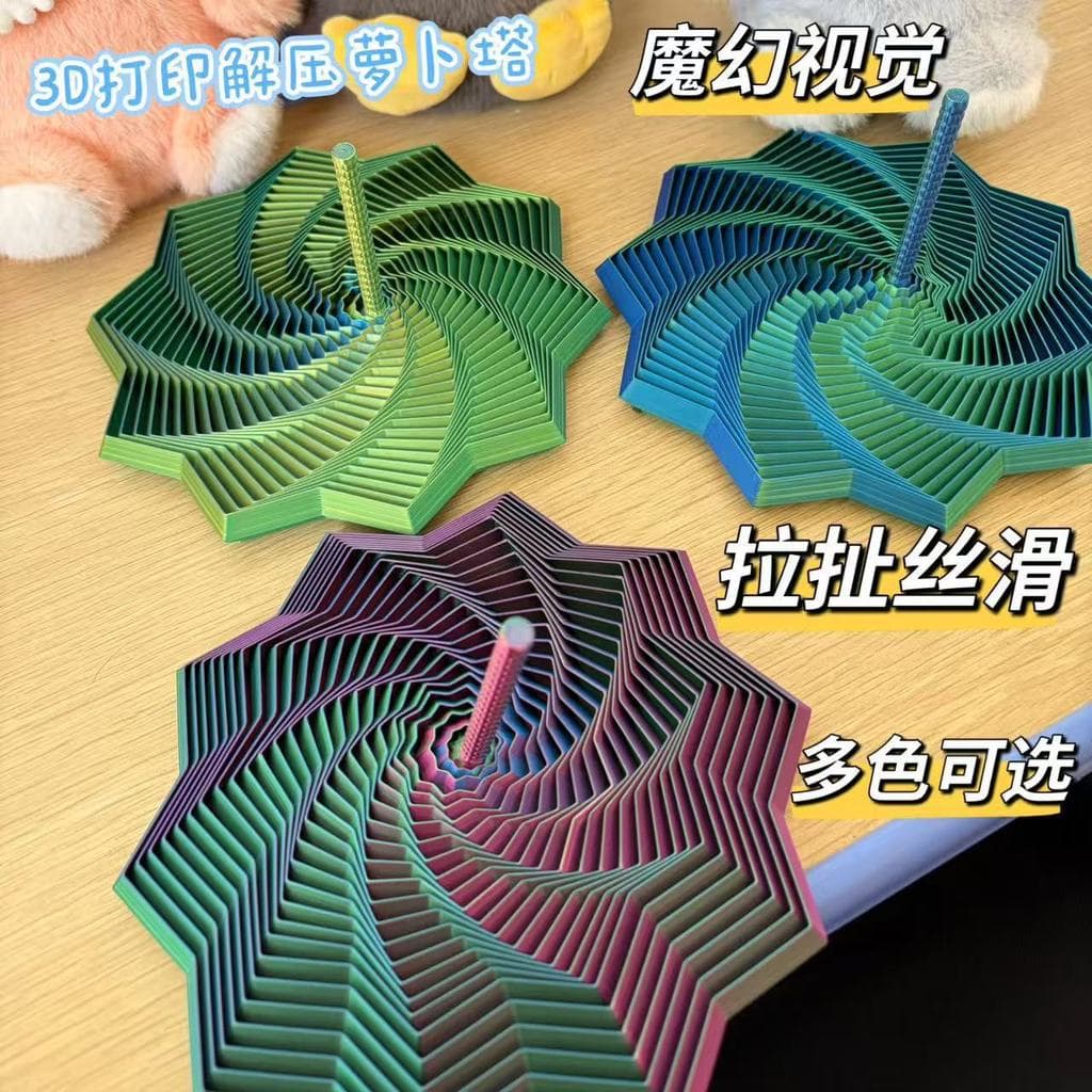 Impressão 3D Ilusão Visual Dobrável Poligonal Rabanete Torre Espiral de Descompressão Enfeites de Mesa Tridimensionais B