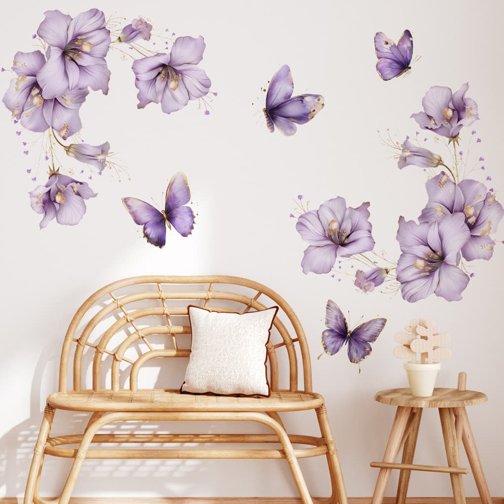 Adesivos de parede romântico flor borboleta adesivos de parede sala de estar quarto fundo adesivos decorativos auto-ades