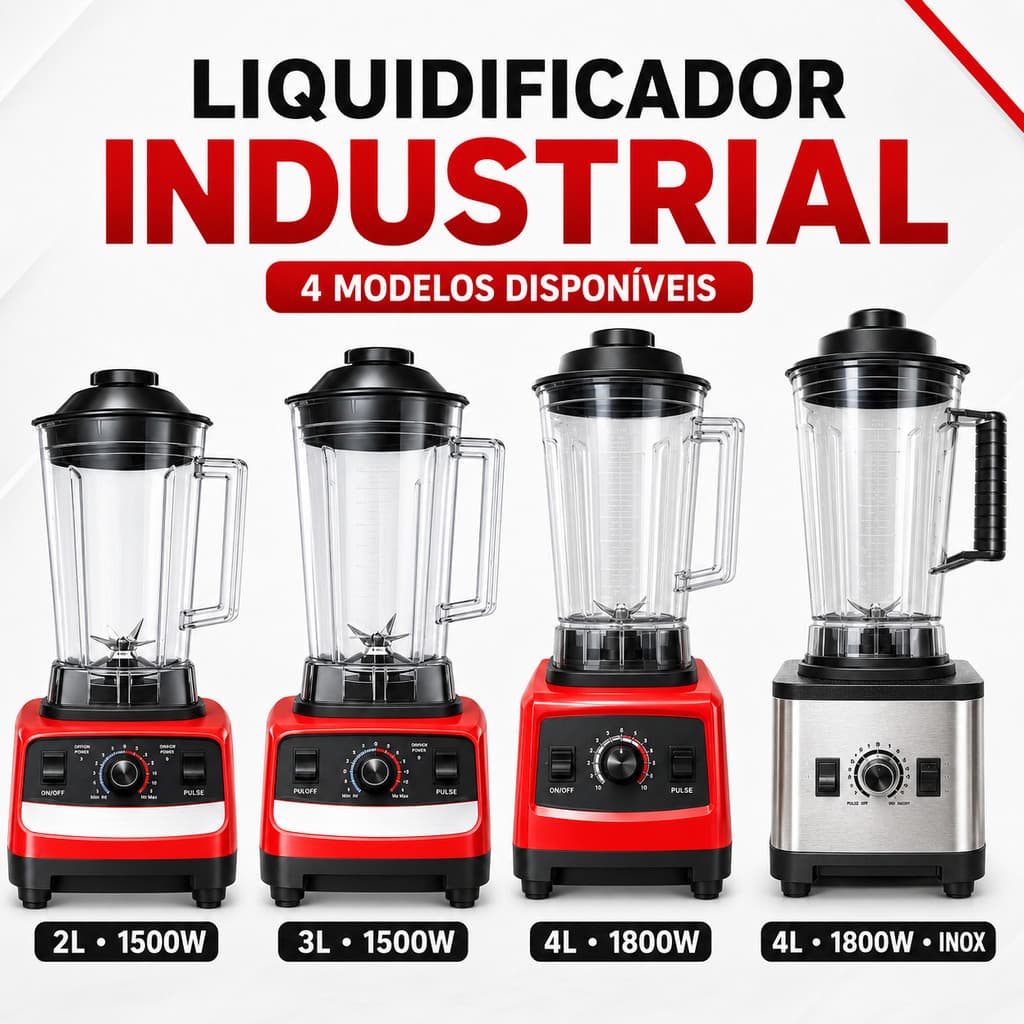 Liquidificador Industrial Profissional 1800W Alta Rotação com Copo Plástico 2L 3L 4L para Sucos e Vitaminas