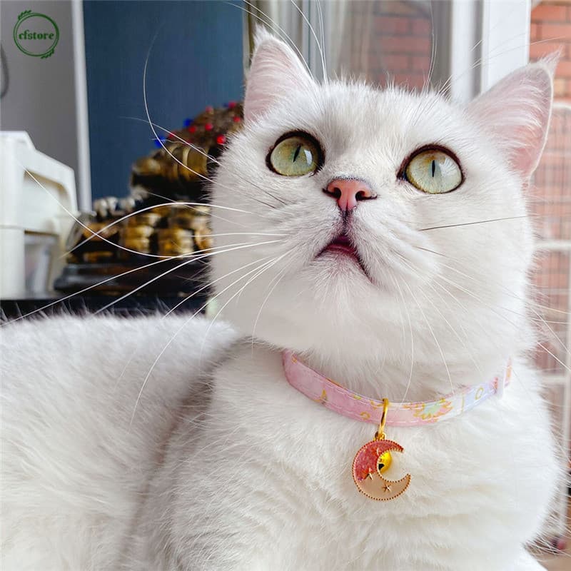 Coleira de gato fofa lua pingente de segurança ajustável coleira de cachorro Chihuahua com sino coleira para animais de