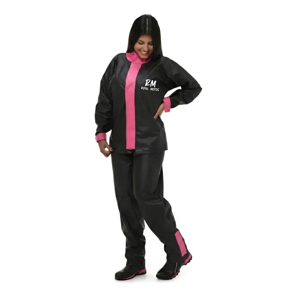 Capa De Chuva Motoqueira Feminina Pantaneiro Pvc Impermeavel Preto/rosa M