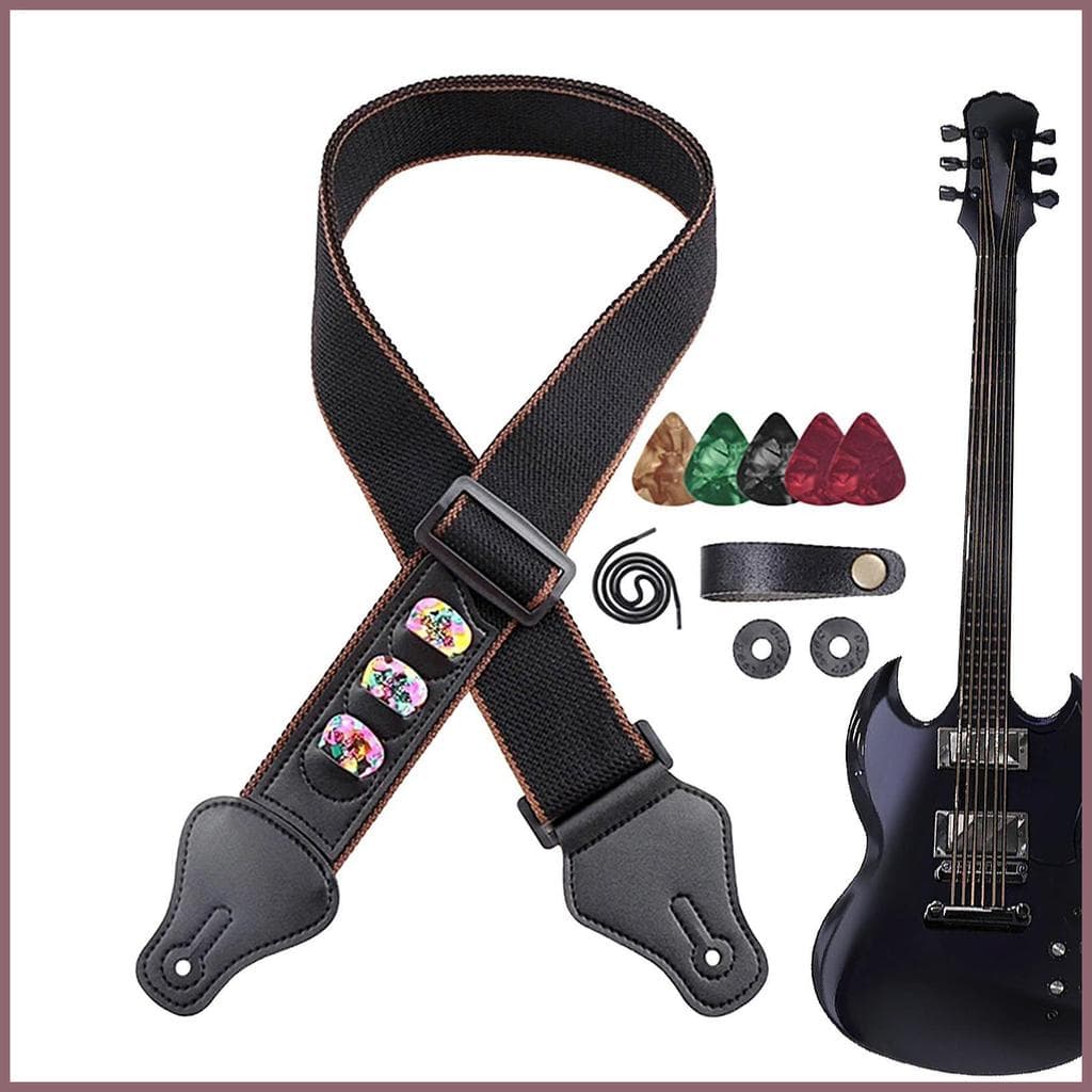 Correias De Guitarra Elétrica 5 Palhetas De 1 Botão Adaptador Alça De Ombro 2 Fivelas De Borracha Acessórios mueadegbr
