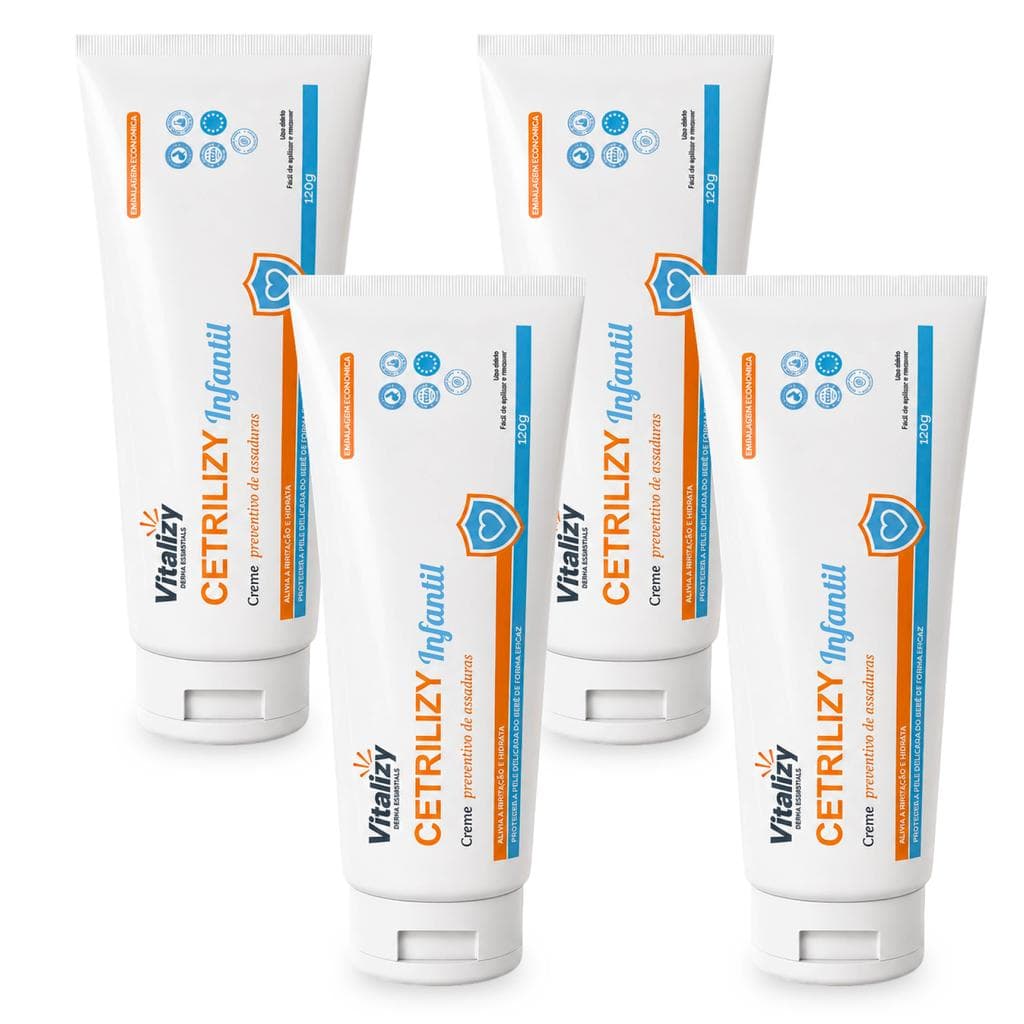 Kit 4x120g Creme Pomada Preventiva de Assaduras para Bebê e Infantil Hidratação 48Horas Pele Delicada Vitalizy