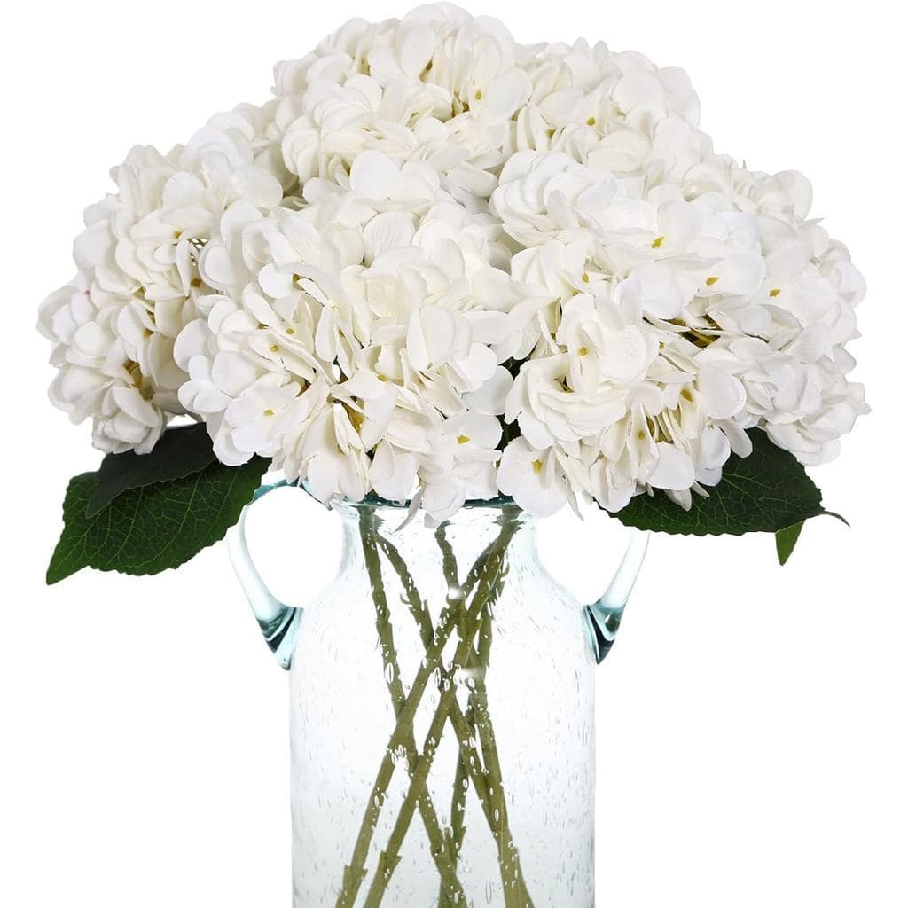 6 hortênsias brancas artificiais, hortênsias de seda com hastes, combinação de buquê para decoração de centro de mesa.