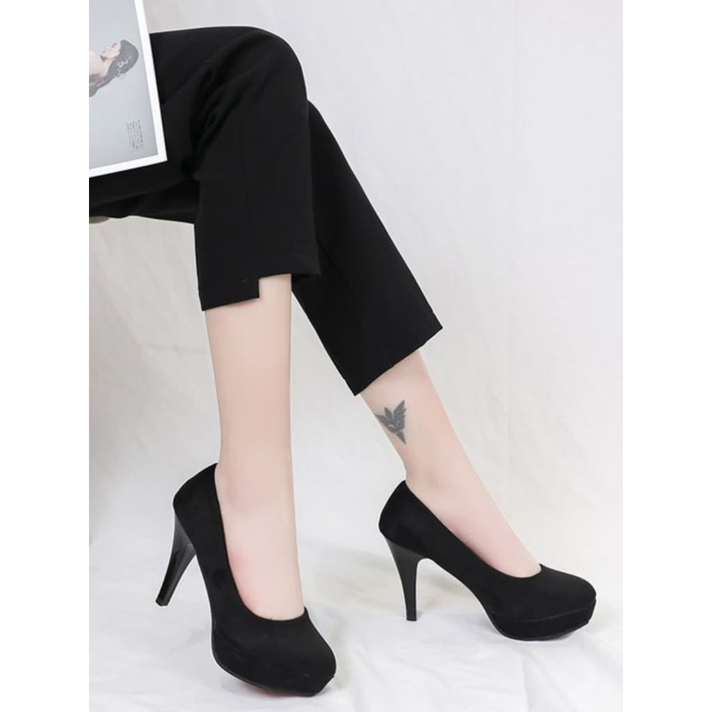 Preto fosco couro camurça salto alto Stiletto salto alto Super alto plataforma impermeável dedo do pé redondo etiqueta d