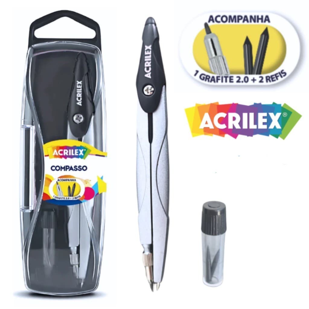 COMPASSO METALICO ESCOLAR ACRILEX - COM REFIL