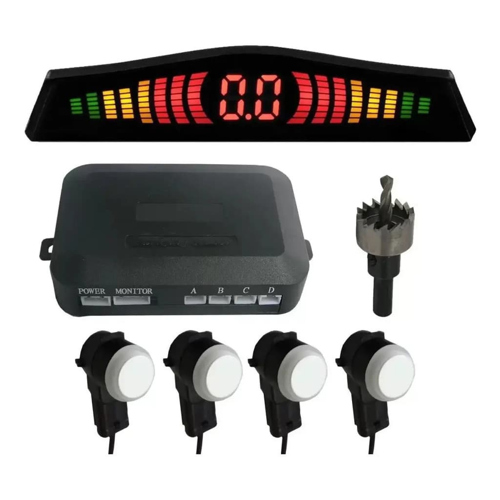Sensor Estacionamento Ré 4 Sensores Display Led Sinal Sonoro Preto