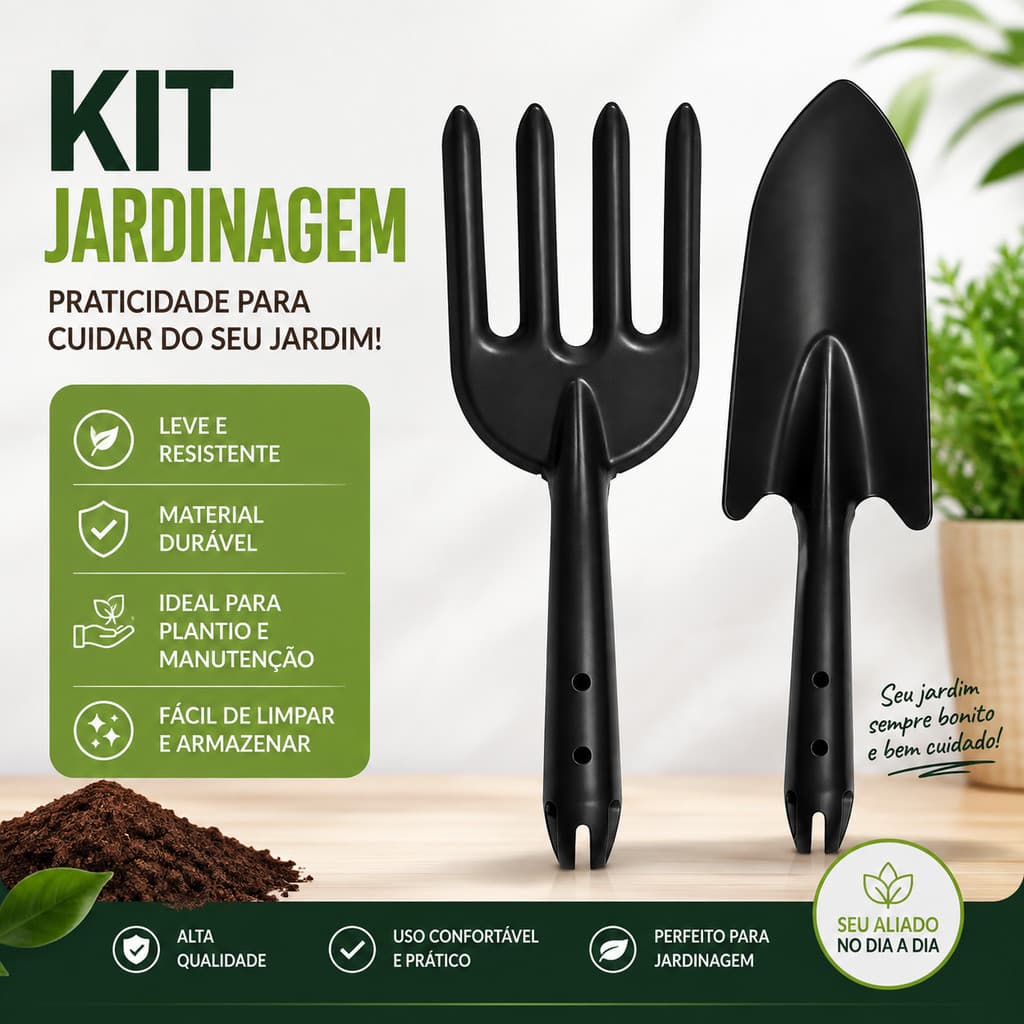 Kit Jardinagem com Pá e Garfo 27cm – Ferramentas Manuais para Plantio, Vasos e Jardim - 75255