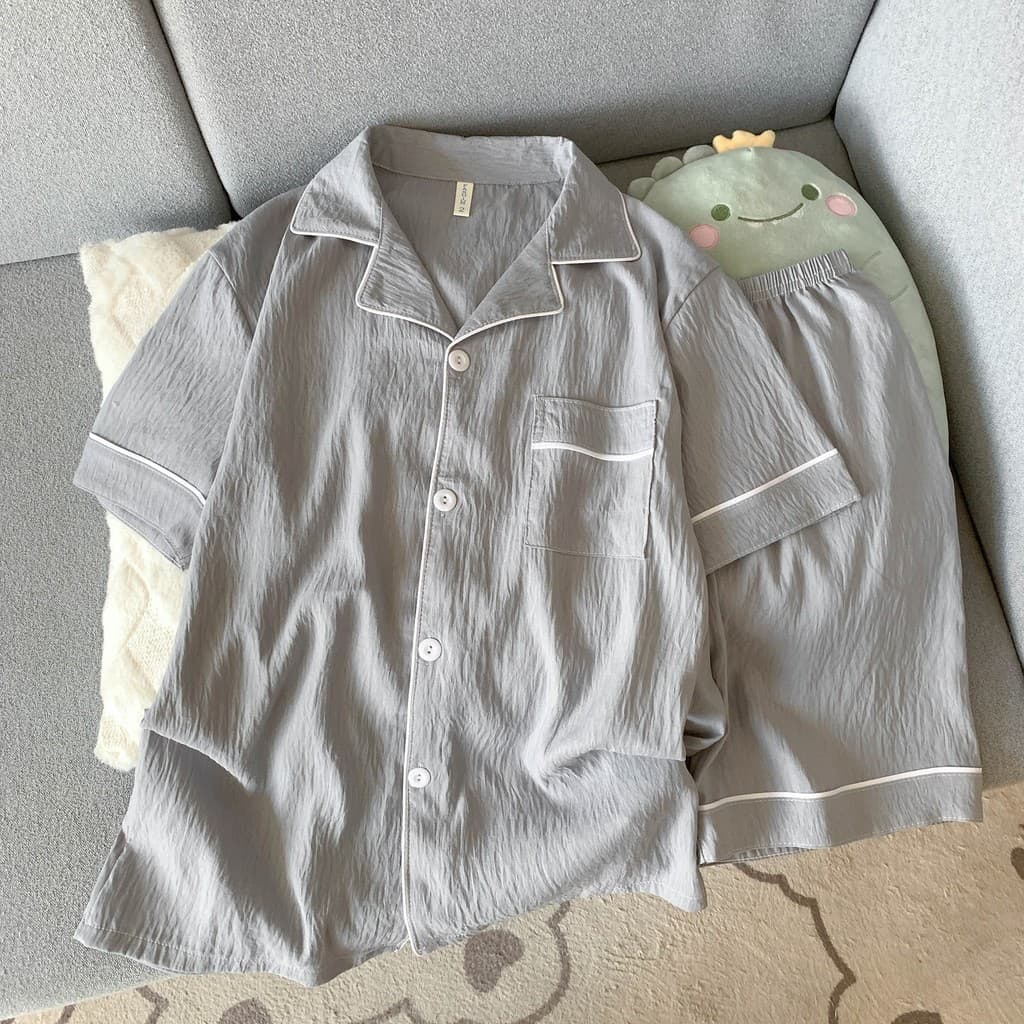 Pijama de luxo leve masculino nuvem algodão manga curta estilo fino Natural juventude pode sair roupas para casa terno 8