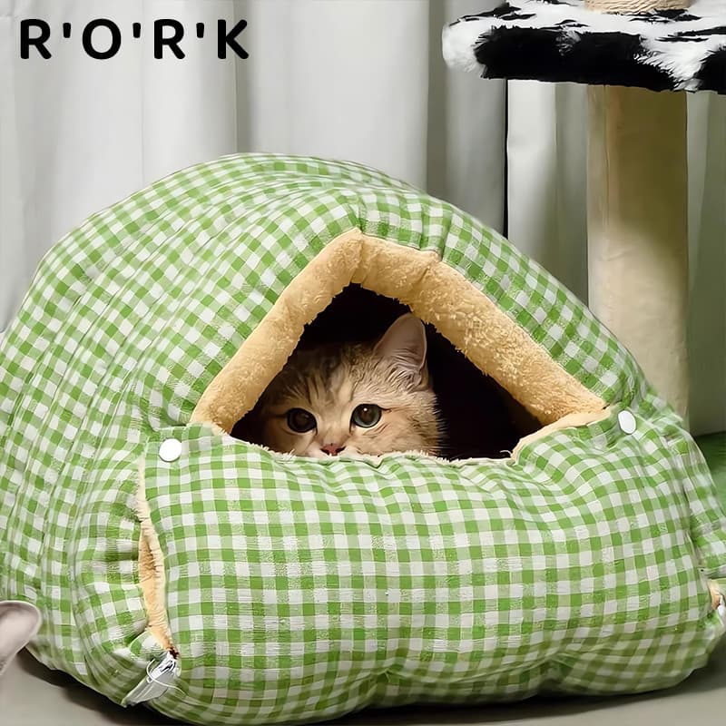 Maca de gato inverno quente Semi-fechado destacável cama de gato tapete de gato quatro estações Universal maca de gato c