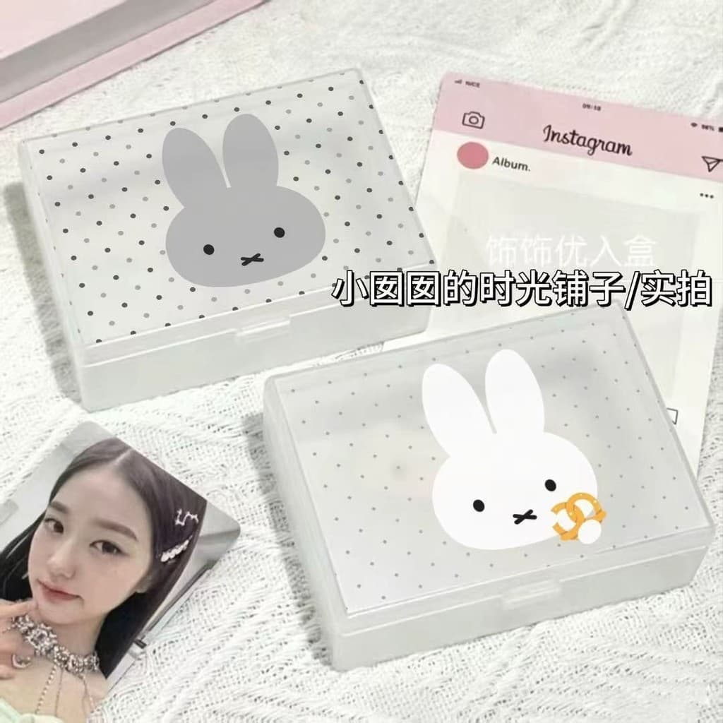 Fosco bolinhas Miffy coelho caixa de cartão ins caixa de armazenamento transparente Desktop pequeno cartão Flip capa Ant