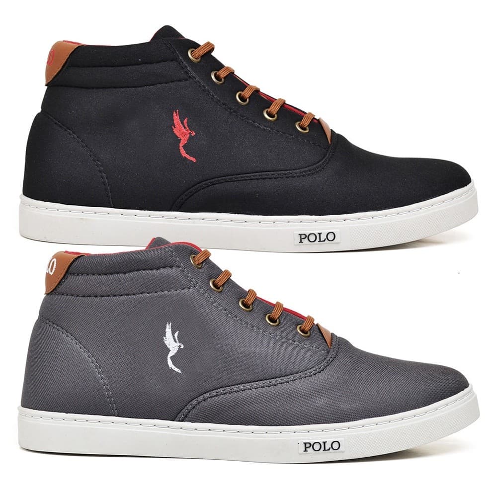 Tenis Masculino Casual Cano Alto Botinha em Lona Kit 2 Pares
