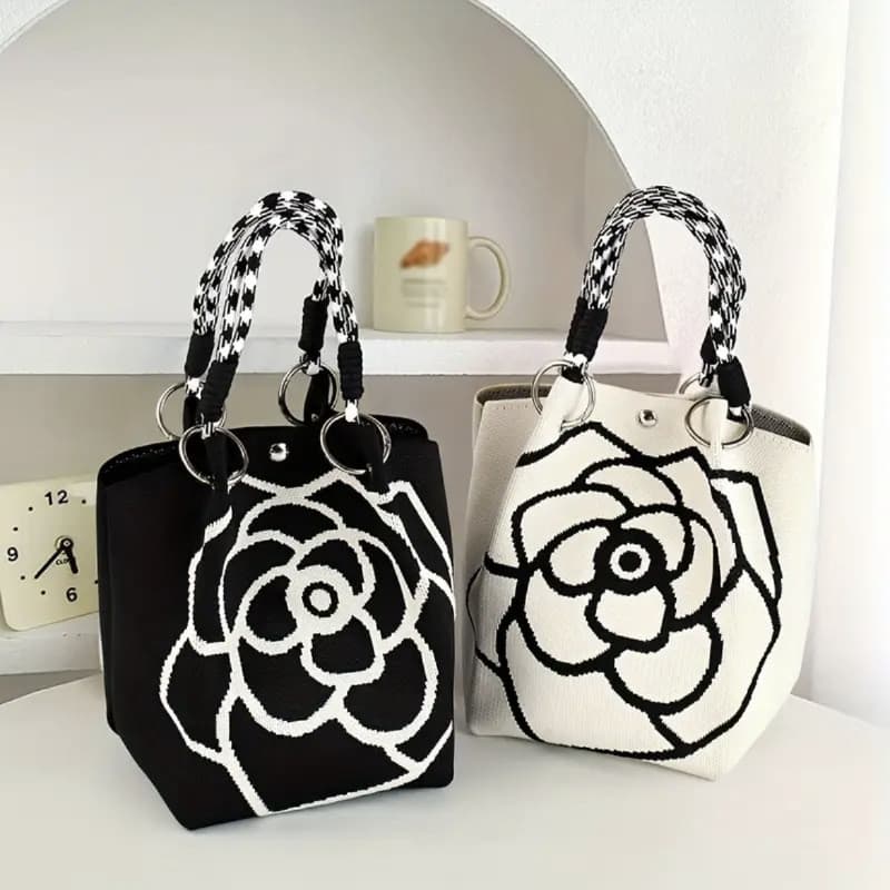 Japão japão coreia do sul novo estilo camélia flor bolsa de malha grande capacidade balde saco Casual All-Match Commuter
