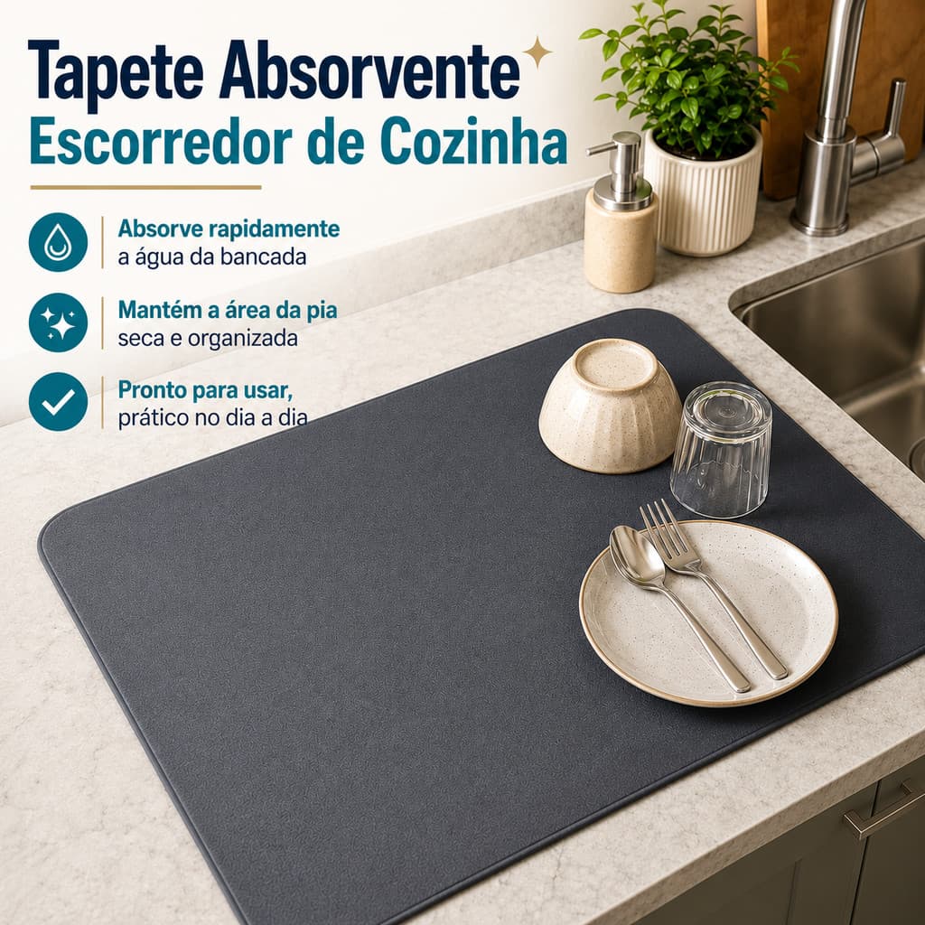 Tapete Absorvente Para Louça Super Absorvente Dupla Face Fácil De Guardar Para Louças Tapete Escorredor