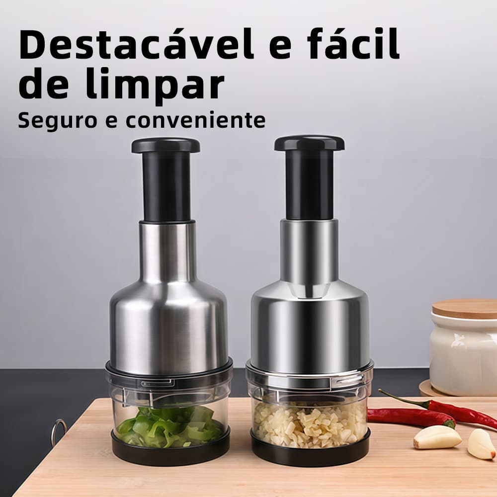 Triturador Manual Picador de Alimentos em Aço Inox Multiuso Portátil para Alho Cebola e Legumes Cozinha Alho Triturador