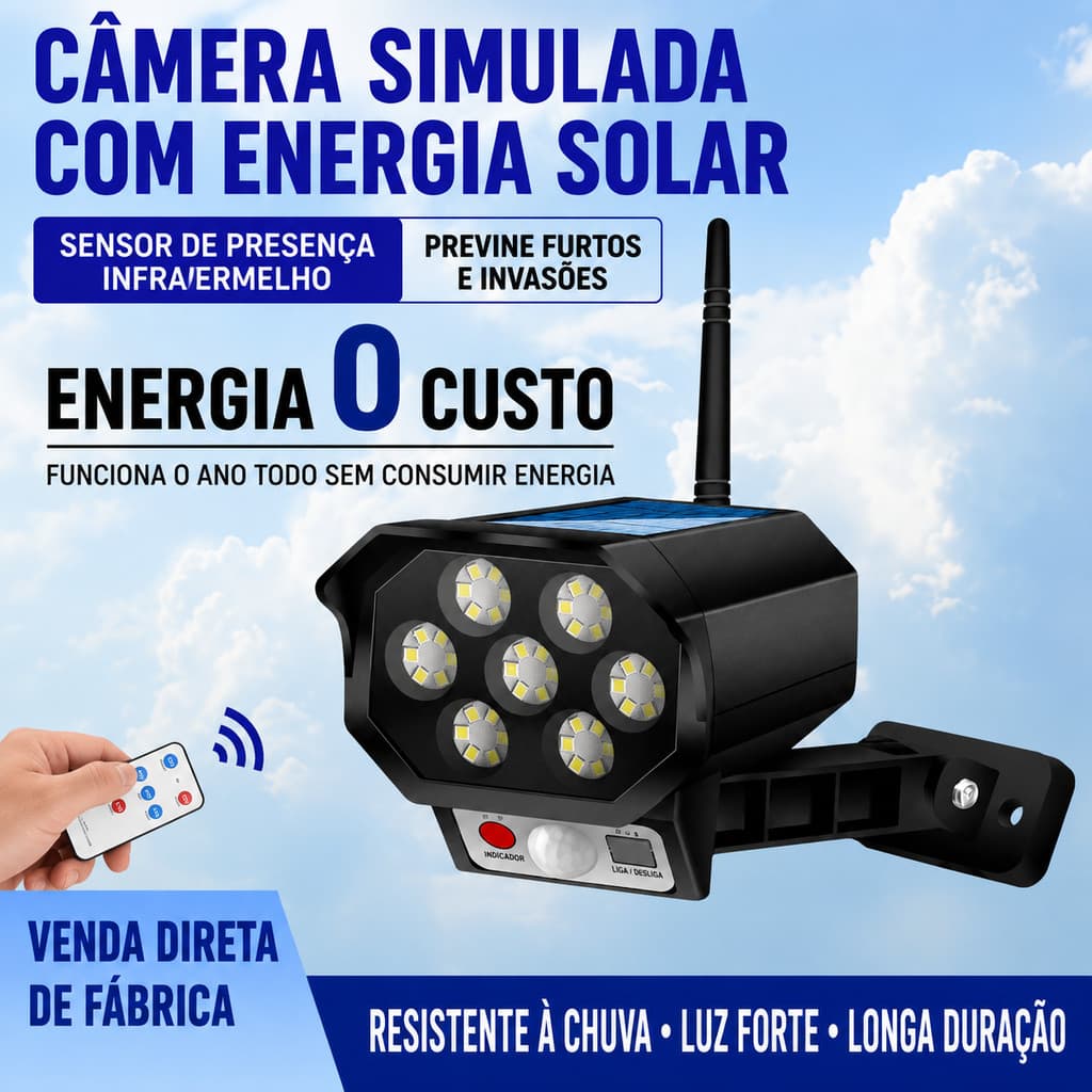 Luz Solar Câmera Simulada com Luz Vermelha Piscante 3 Modos Sensor de Movimento Externa