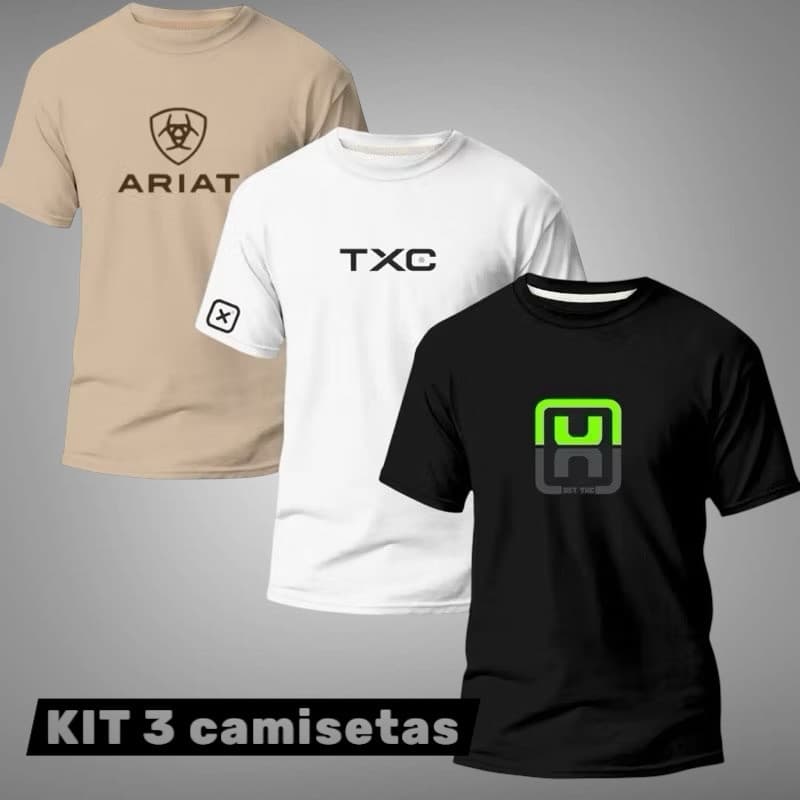Kit 3 Camisas Ariat Masculina Variáveis Country Rodeio Texas Camisetas Txcc