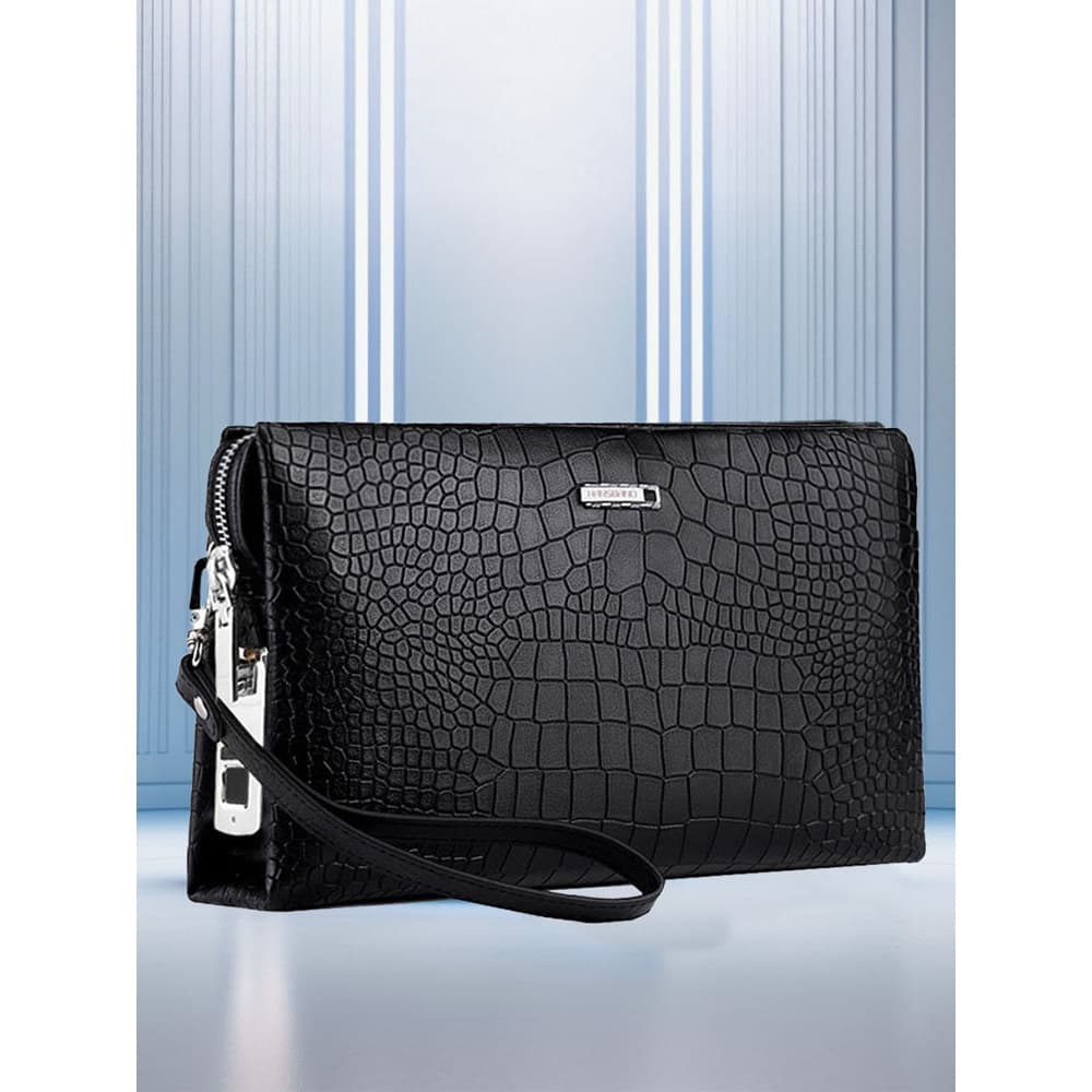 Embreagem masculina de negócios Bolsa Couro genuíno Soft Couro com desbloqueio de impressão digital Bolsa Embreagem Padr