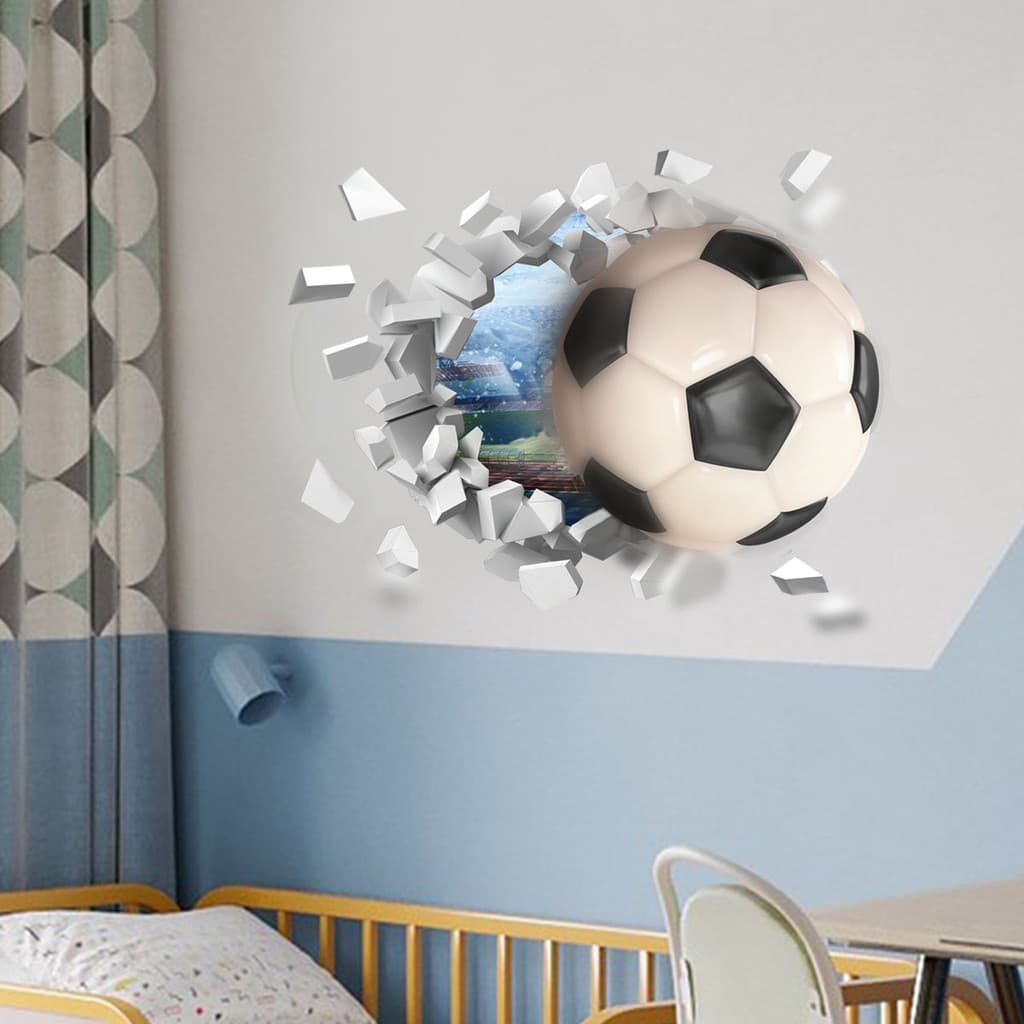 3D tridimensional quebrado adesivos de parede futebol adesivos de parede decoração do quarto adesivos de parede auto-ade
