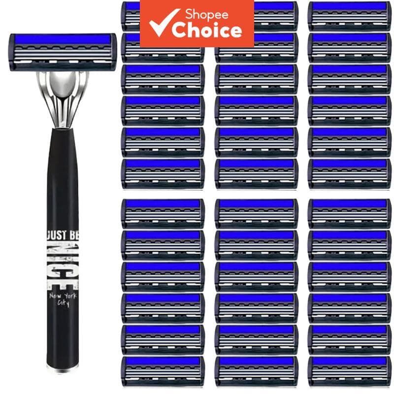 Nova máquina de barbear masculina manual de 3 camadas, lâminas substituíveis, lâminas amigáveis à pele, máquina de