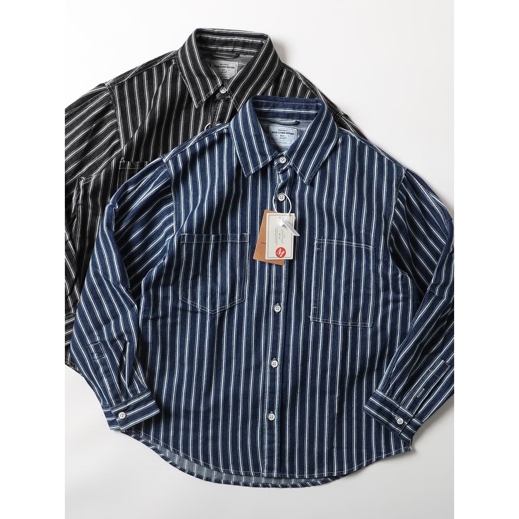 Americano cáqui pesado Retro listrado lapela Denim camisa masculina High-End rufião bonito solto camisa Casual jaqueta n