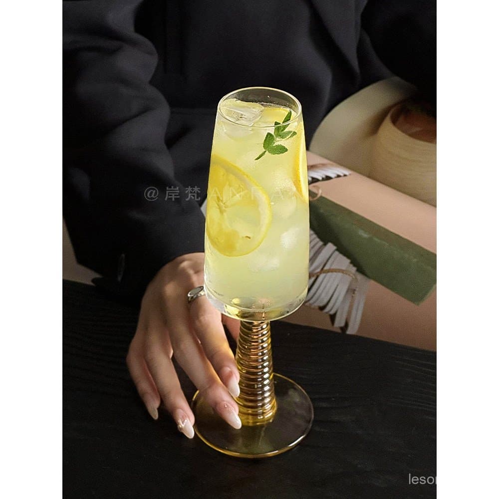 Taça vintage com haste rosqueada, cálice retrô, taça de vidro para champanhe e coquetéis, taça criativa para bebidas fri