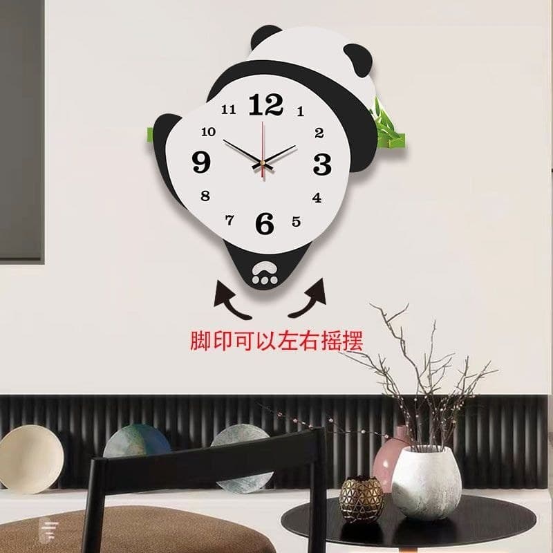 Panda relógio de parede sala de estar balanço de parede criativo relógio de quartzo quarto sem perfuração relógio de par