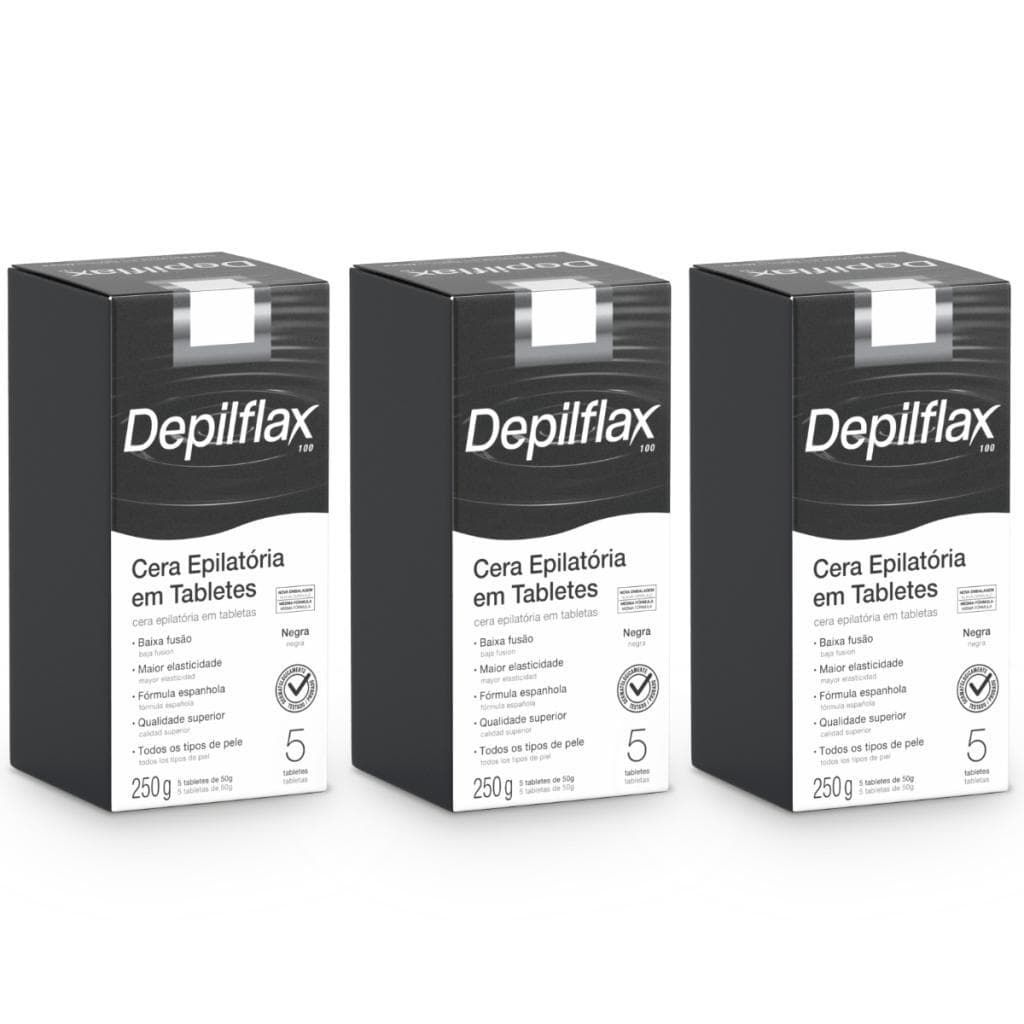 Kit Depilflax Cera Quente Depilatória Corporal Baixa Fusão Negra Pack 3 250g