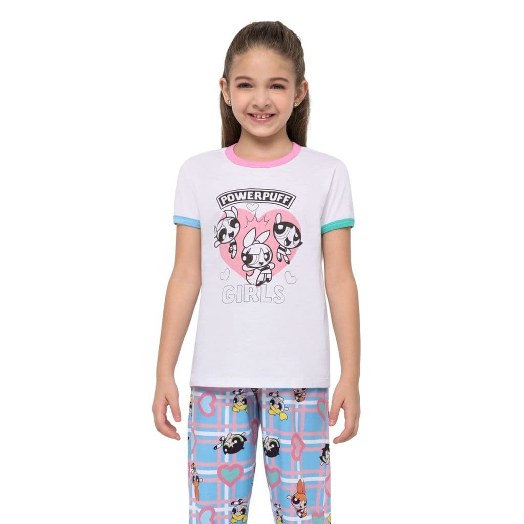 Pijama As Meninas Superpoderosas Manga Curta e Calça c/ Kit de Canetinhas - Veggi