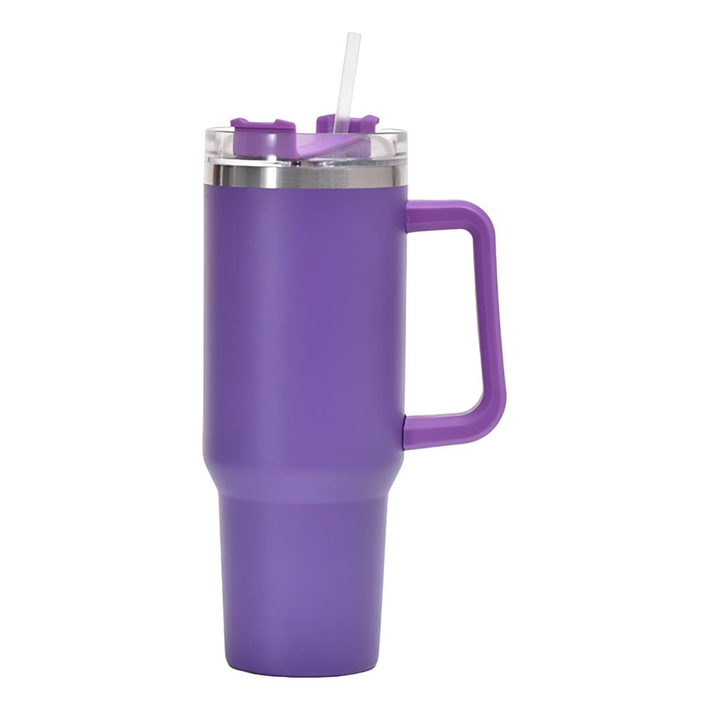 Copo Térmico Aço Inox 1200ml Caneca C/ Alça Canudo Água Gelada Quente Cor: roxo escuro