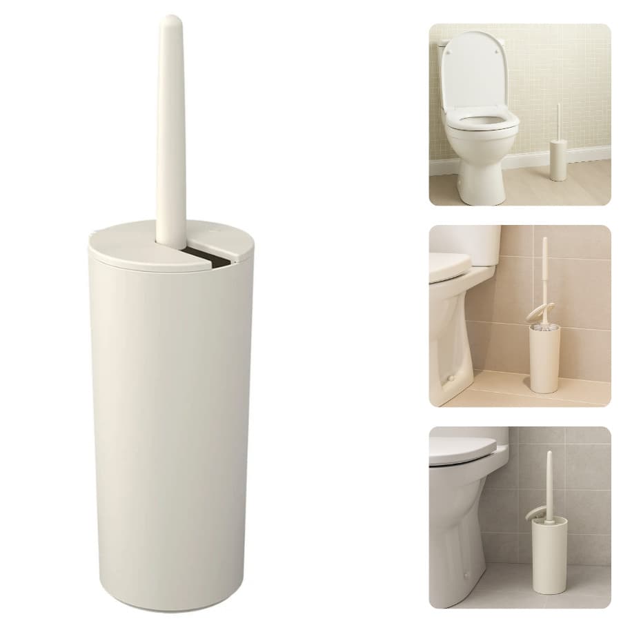 Escova Sanitária Higiênica Off White Abertura Automática Suporte Tampa Banheiro Lavabo