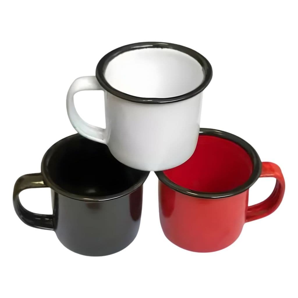 Conjunto De Canecas Coloridas Esmaltadas 3 Peças Em Aço Inox 80 Ml Xícaras Pequenas Café Em Casa Tem