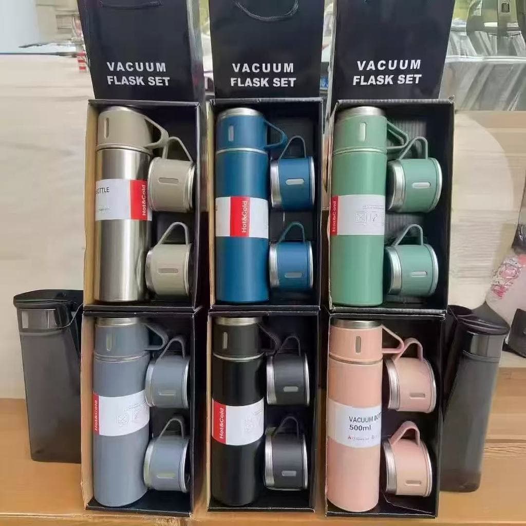 Conjunto de garrafa térmica de 500ML (incluindo 3 xícaras) Garrafa térmica de aço inoxidável fosco