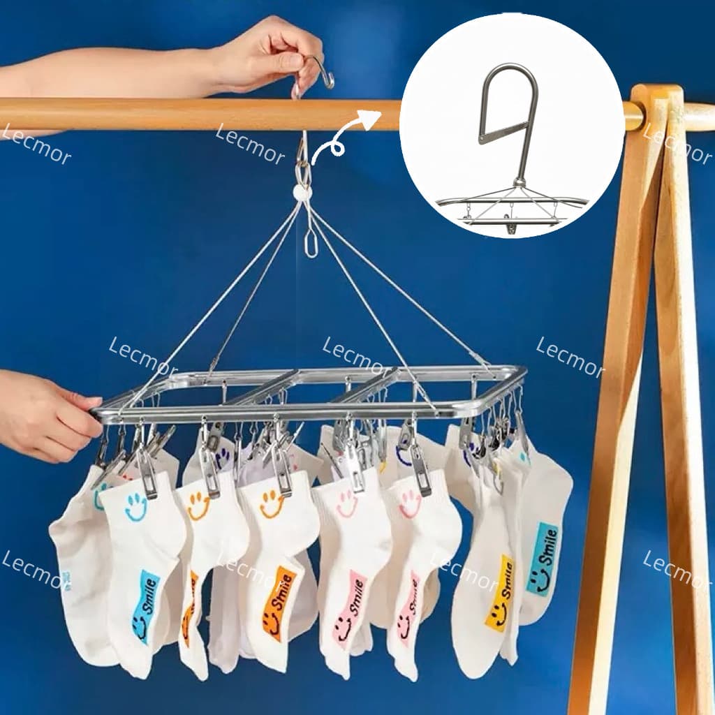 Varal de Chão Retrátil Inox com 20 Prendedores para Roupas Íntimas e Pequenas Peças