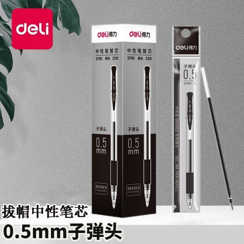 Deli Gel Pen Refill 0.5mm Tampa de cabeça de bala Tipo Recarga de caneta de gel Universal Smooth Student Dedicado Preto